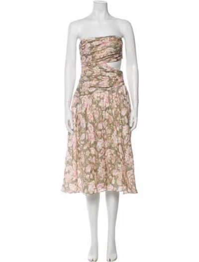 Pre-owned Zimmermann Linen Midi Length Dress In Green