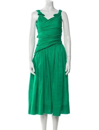 Pre-owned Zimmermann Linen Midi Length Dress In Green