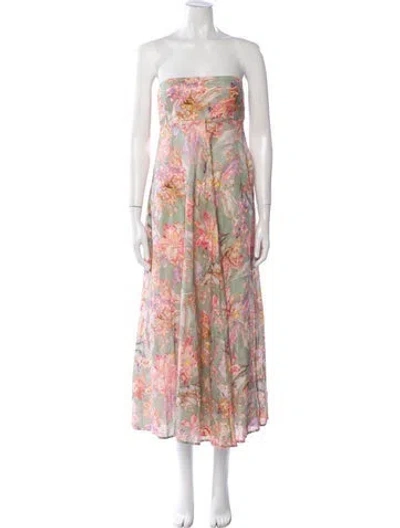Pre-owned Zimmermann Linen Midi Length Dress In Green