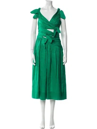 Pre-owned Zimmermann Linen Midi Length Dress In Green