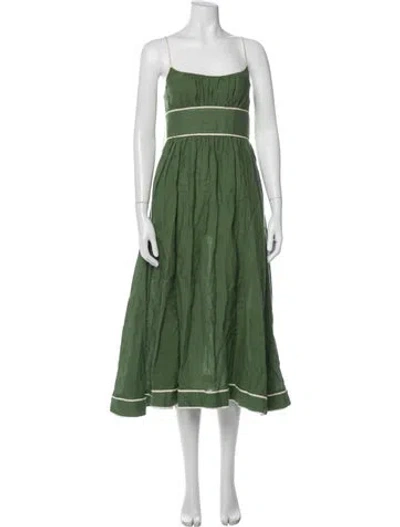 Pre-owned Zimmermann Linen Midi Length Dress In Green