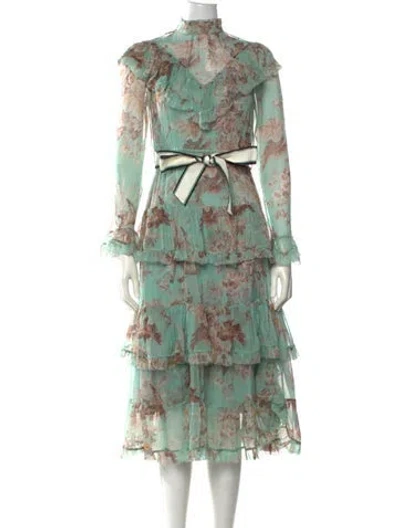 Pre-owned Zimmermann Linen Midi Length Dress In Green
