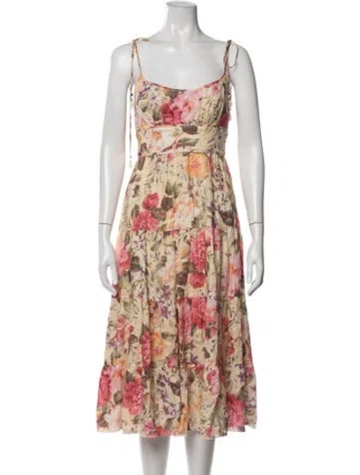 Pre-owned Zimmermann Linen Midi Length Dress In Green