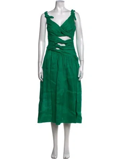 Pre-owned Zimmermann Linen Midi Length Dress In Green