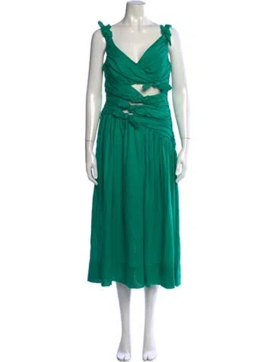 Pre-owned Zimmermann Linen Midi Length Dress In Green