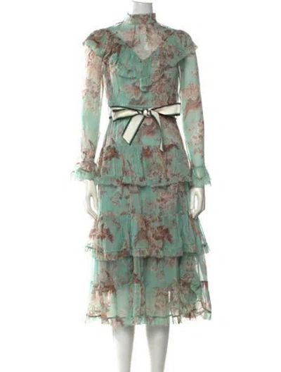 Pre-owned Zimmermann Linen Midi Length Dress In Green