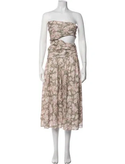 Pre-owned Zimmermann Linen Midi Length Dress In Green