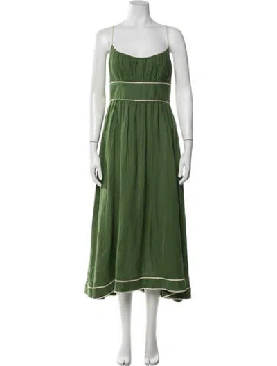 Pre-owned Zimmermann Linen Midi Length Dress In Green