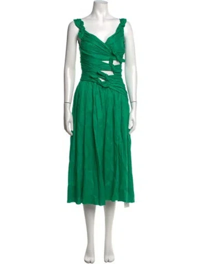 Pre-owned Zimmermann Linen Midi Length Dress In Green