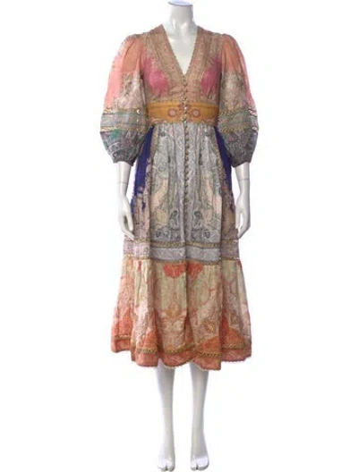 Pre-owned Zimmermann Linen Midi Length Dress In Metallic/neutrals