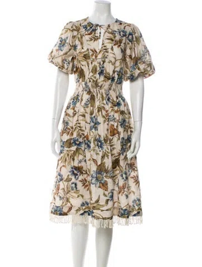 Pre-owned Zimmermann Linen Midi Length Dress In Multi