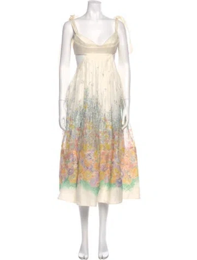 Pre-owned Zimmermann Linen Midi Length Dress In Multi