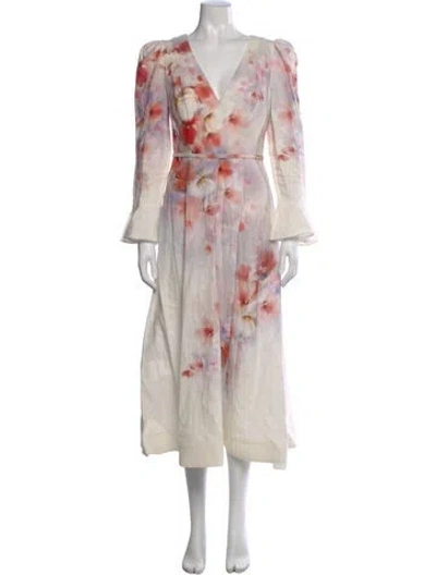 Pre-owned Zimmermann Linen Midi Length Dress In Multi