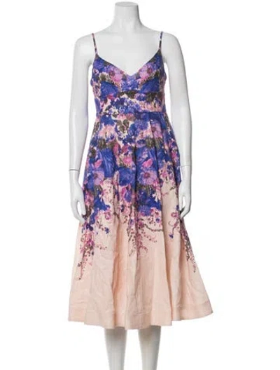 Pre-owned Zimmermann Linen Midi Length Dress In Multi