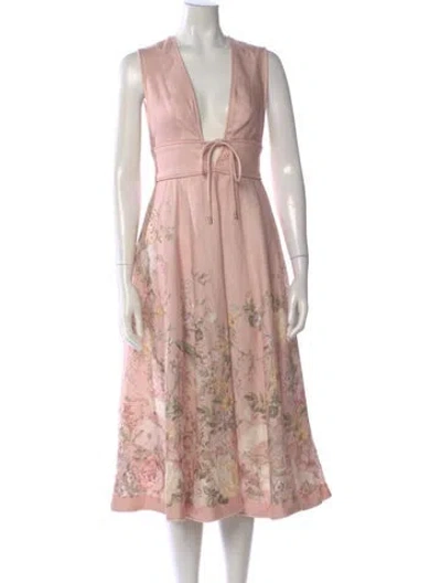 Pre-owned Zimmermann Linen Midi Length Dress In Multi