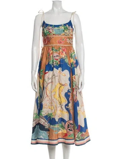 Pre-owned Zimmermann Linen Midi Length Dress In Multi