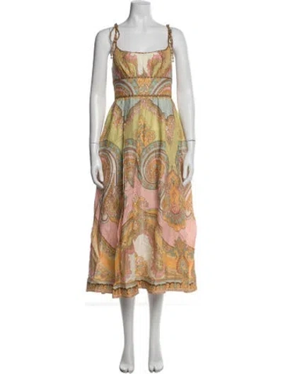 Pre-owned Zimmermann Linen Midi Length Dress In Multi