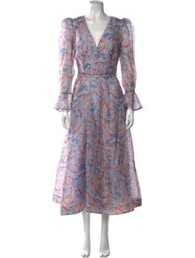 Pre-owned Zimmermann Linen Midi Length Dress In Multicolor