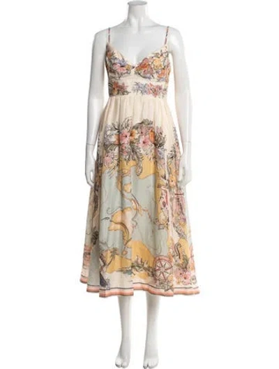 Pre-owned Zimmermann Linen Midi Length Dress In Multicolor