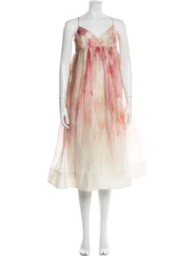 Pre-owned Zimmermann Linen Midi Length Dress In Neutral