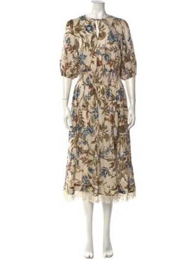 Pre-owned Zimmermann Linen Midi Length Dress In Neutral