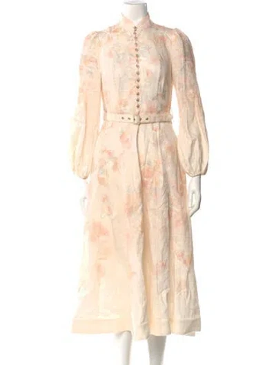 Pre-owned Zimmermann Linen Midi Length Dress In Neutral