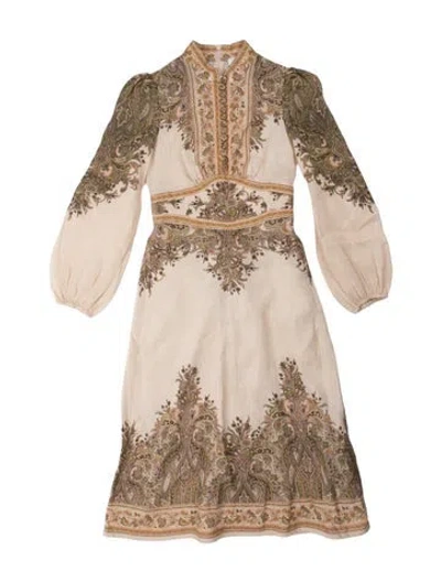 Pre-owned Zimmermann Linen Midi Length Dress In Neutral