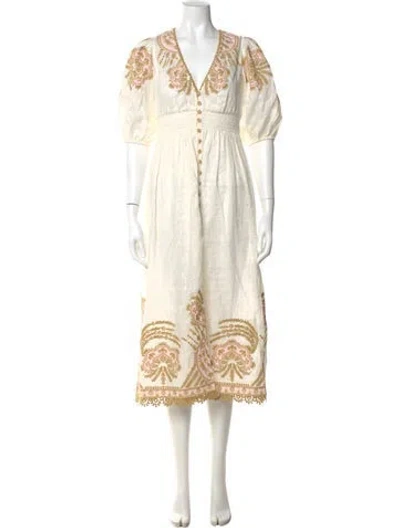 Pre-owned Zimmermann Linen Midi Length Dress In Neutral