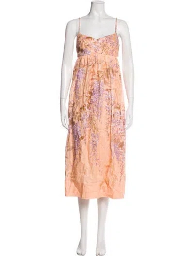 Pre-owned Zimmermann Linen Midi Length Dress In Neutral