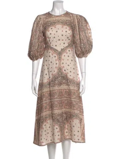 Pre-owned Zimmermann Linen Midi Length Dress In Neutral