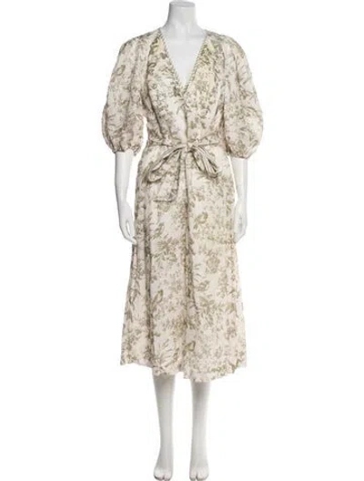 Pre-owned Zimmermann Linen Midi Length Dress In Neutral
