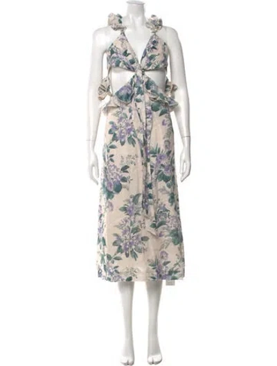 Pre-owned Zimmermann Linen Midi Length Dress In Neutral