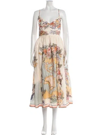 Pre-owned Zimmermann Linen Midi Length Dress In Neutral