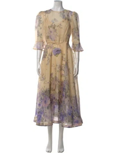 Pre-owned Zimmermann Linen Midi Length Dress In Neutral