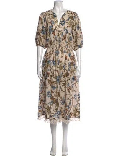 Pre-owned Zimmermann Linen Midi Length Dress In Neutral