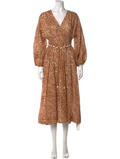 Pre-owned Zimmermann Linen Midi Length Dress In Neutral