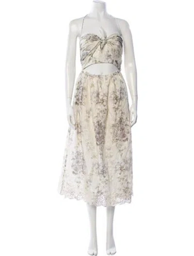 Pre-owned Zimmermann Linen Midi Length Dress In Neutral