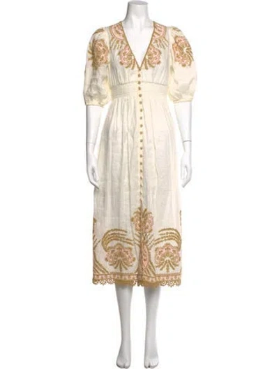 Pre-owned Zimmermann Linen Midi Length Dress In Neutral