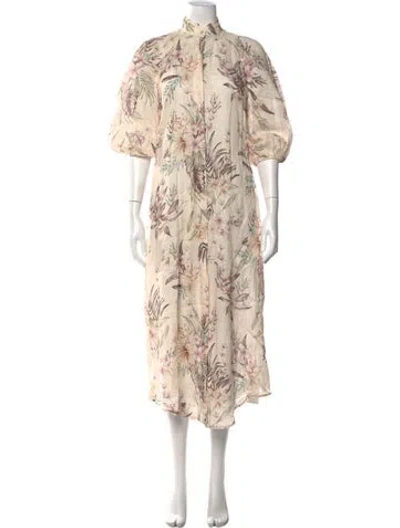 Pre-owned Zimmermann Linen Midi Length Dress In Neutral