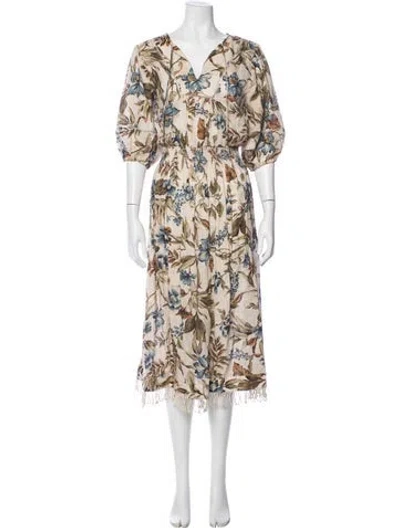 Pre-owned Zimmermann Linen Midi Length Dress In Neutral