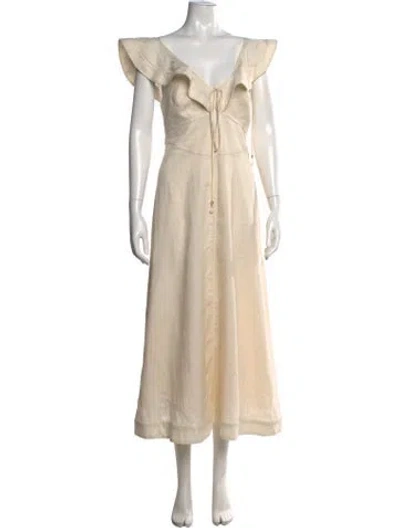 Pre-owned Zimmermann Linen Midi Length Dress In Neutral