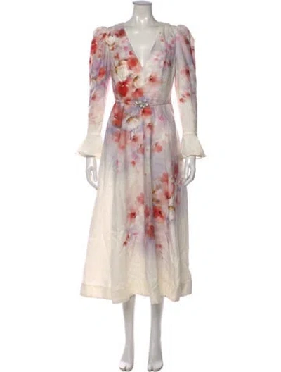 Pre-owned Zimmermann Linen Midi Length Dress In Neutral