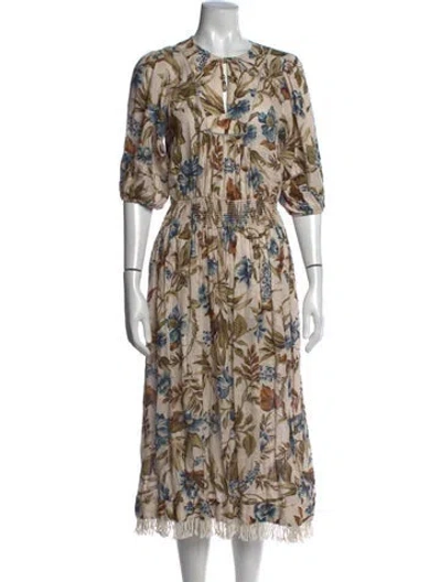 Pre-owned Zimmermann Linen Midi Length Dress In Neutral