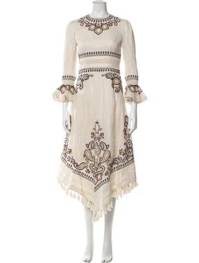 Pre-owned Zimmermann Linen Midi Length Dress In Neutrals