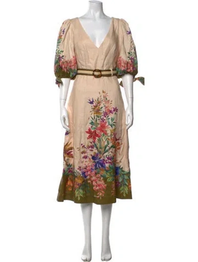 Pre-owned Zimmermann Linen Midi Length Dress In Neutrals