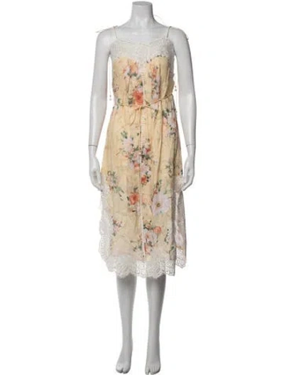 Pre-owned Zimmermann Linen Midi Length Dress In Neutrals
