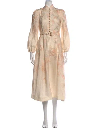 Pre-owned Zimmermann Linen Midi Length Dress In Neutrals