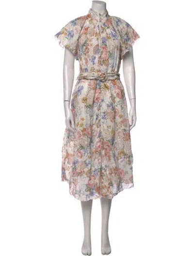 Pre-owned Zimmermann Linen Midi Length Dress In Neutrals