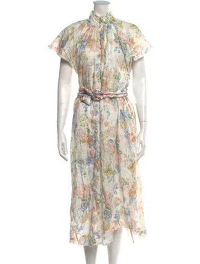 Pre-owned Zimmermann Linen Midi Length Dress In Neutrals