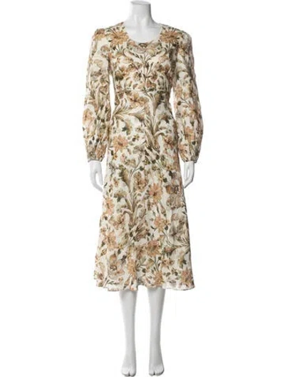 Pre-owned Zimmermann Linen Midi Length Dress In Neutrals